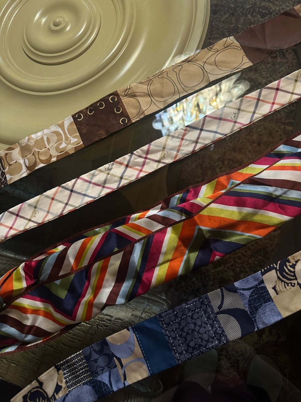 2 COACH Silk Skinny Scarves - Multi Color